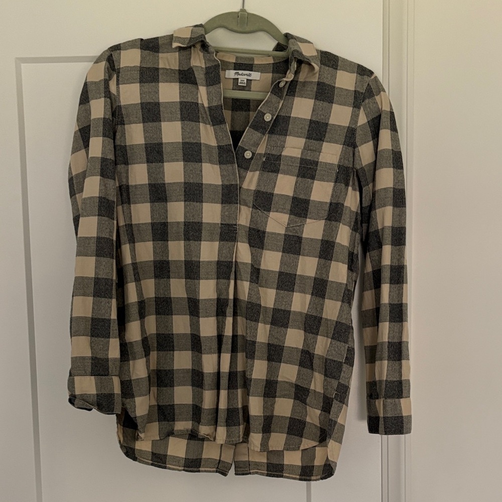 Madewell Black and Cream Checkered Blouse